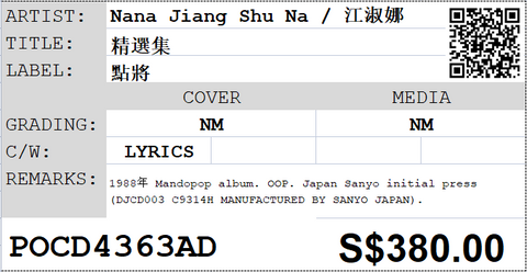 [Pre-owned] Nana Jiang Shu Na / 江淑娜 - 精選集
