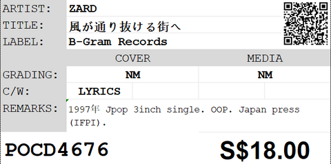 [Pre-owned] ZARD - 風が通り抜ける街へ 3inch Single
