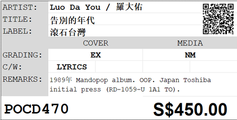 [Pre-owned] Luo Da You / 羅大佑 - 告別的年代