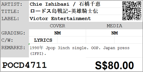 [Pre-owned] Chie Ishibasi / 石橋千恵 - ロードス島戦記-英雄騎士伝 3inch Single