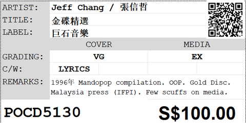 [Pre-owned] Jeff Chang / 張信哲 - 金碟精選 CD