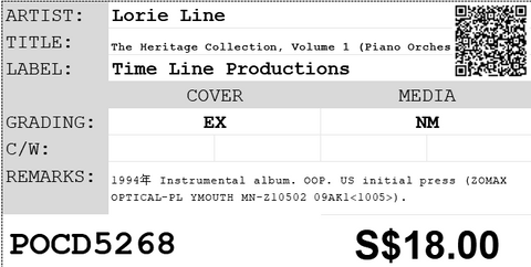 [Pre-owned] Lorie Line - The Heritage Collection, Volume 1 (Piano Orchestrations) CD
