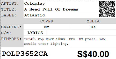 [Pre-owned] Coldplay - A Head Full Of Dreams LP 33⅓rpm