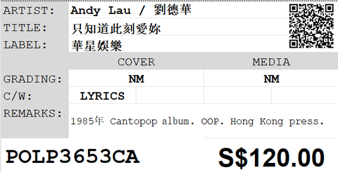 [Pre-owned] Andy Lau / 劉德華 - 只知道此刻愛妳 LP 33⅓rpm