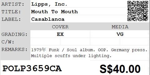[Pre-owned] Lipps, Inc. - Mouth To Mouth LP 33⅓rpm