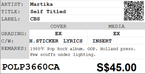 [Pre-owned] Martika - Self Titled LP 33⅓rpm