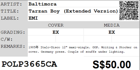 [Pre-owned] Baltimora - Tarzan Boy (Extended Version) 12" Maxi-Single 45rpm