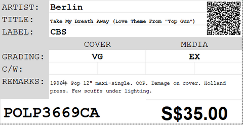 [Pre-owned] Berlin - Take My Breath Away (Love Theme From "Top Gun") 12" Maxi-Single 45rpm