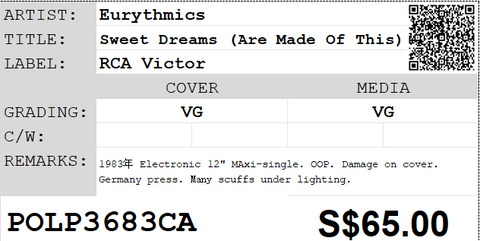 [Pre-owned] Eurythmics - Sweet Dreams (Are Made Of This) 12" Maxi-Single 45rpm