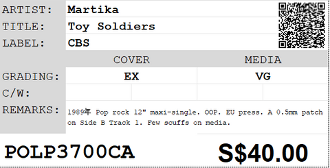 [Pre-owned] Martika - Toy Soldiers 12" Maxi-Single 45rpm