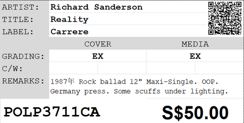 [Pre-owned] Richard Sanderson - Reality 12" Maxi-Single 45rpm