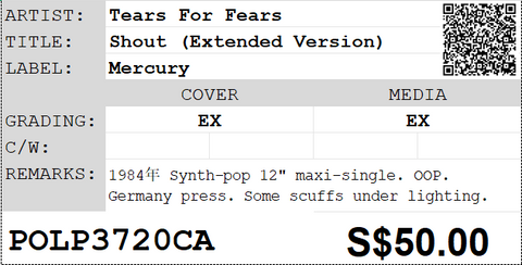 [Pre-owned] Tears For Fears - Shout (Extended Version) 12" Maxi-Single 45rpm