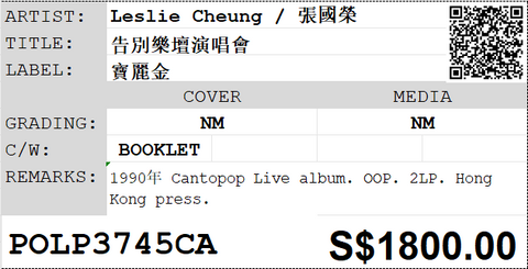 [Pre-owned] Leslie Cheung / 張國榮 - Final Encounter Of The Legend (告別樂壇演唱會) 2LP 33⅓rpm
