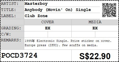 [Pre-owned] Masterboy - Anybody (Movin' On) Single (Out Of Print)