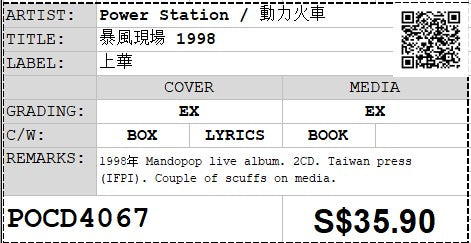 [Pre-owned] Power Station / 動力火車 - 暴風現場 1998 2CD (Out Of Print)