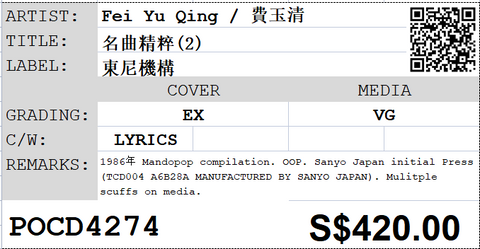 [Pre-owned] Fei Yu Qing / 費玉清 - 名曲精粹(2)