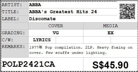 [Pre-owned] ABBA - ABBA's Greatest Hits 24 2LP 33⅓rpm (Out Of Print)