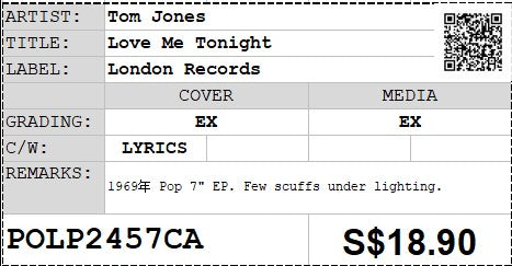 [Pre-owned] Tom Jones - Love Me Tonight 7" EP 45rpm (Out Of Print)