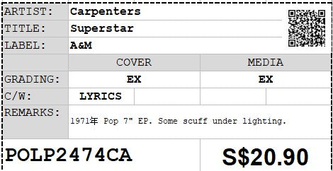 [Pre-owned] Carpenters - Superstar 7" EP 45rpm (Out Of Print)